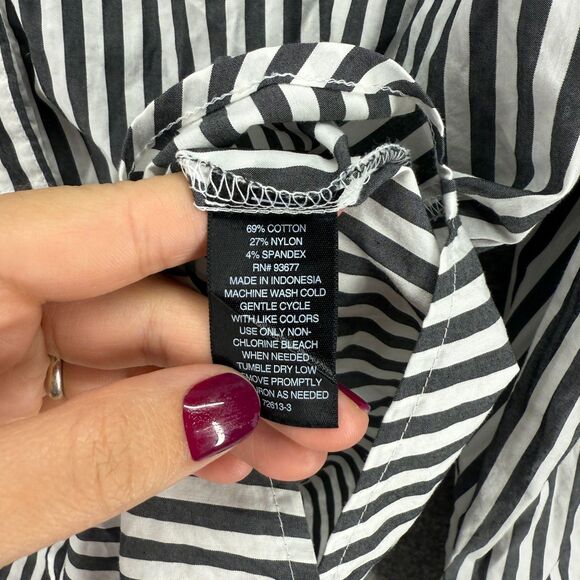 Worthington Shirt Women M Medium Black Striped Button Up Collared Long Sleeve - Picture 4 of 7